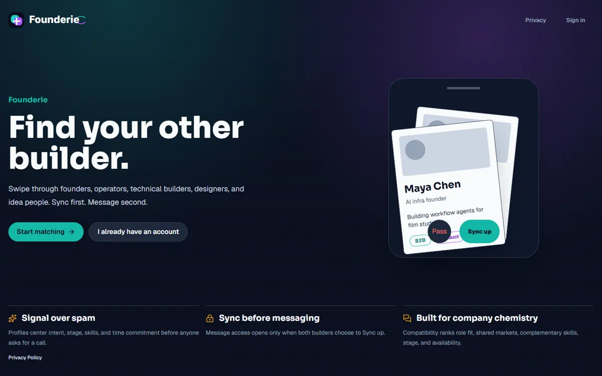 Founderie founder and operator matching product